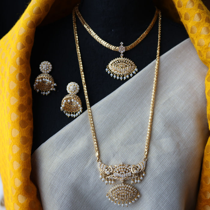Heritage gold plated short and long padakam set necklace HPS2057