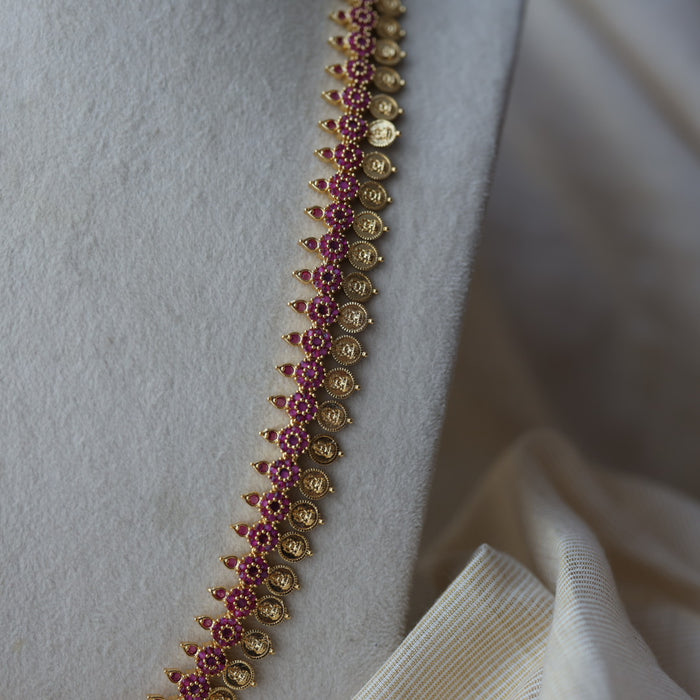Heritage gold plated ruby stone coin long necklace with earrings HL0822