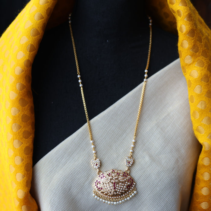 Heritage gold plated ruby and white padakam necklace HP899