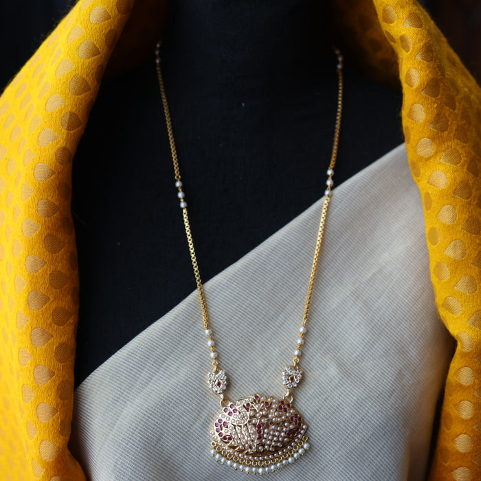 Heritage gold plated ruby and white padakam necklace HP899