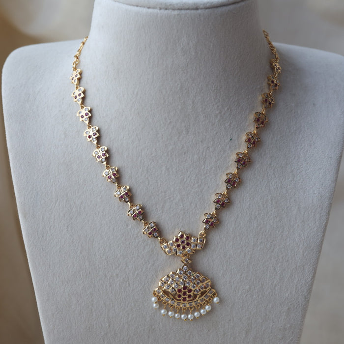 Heritage gold plated white stone long and short necklace with earrings HLS189