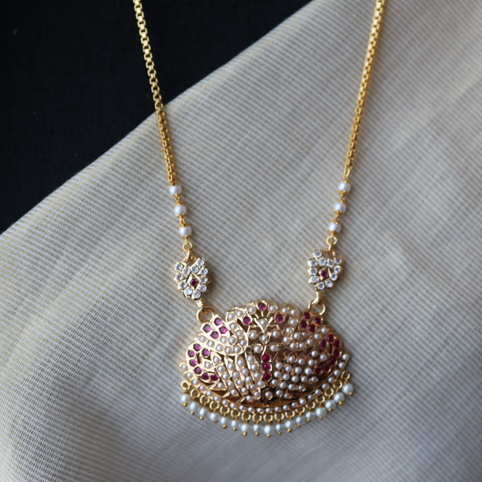 Heritage gold plated ruby and white padakam necklace HP899