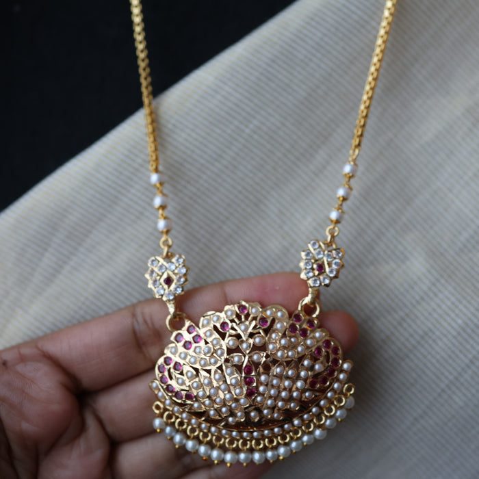 Heritage gold plated ruby and white padakam necklace HP899