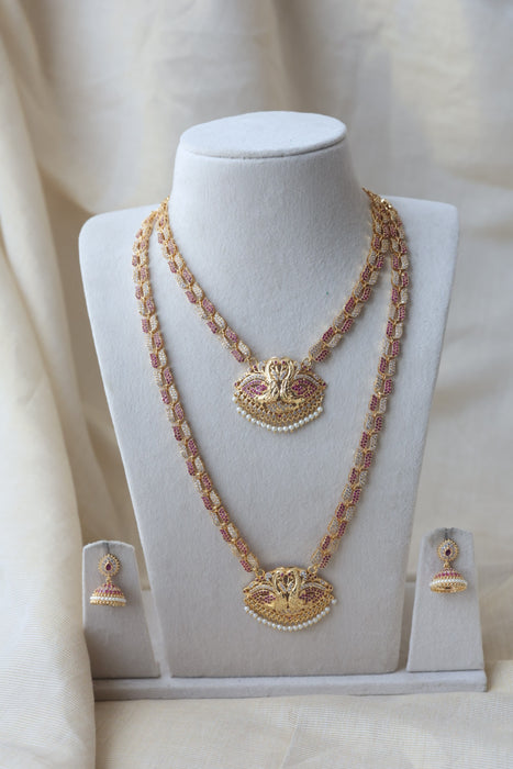 Heritage gold plated padakam ruby white short necklace HLS8772
