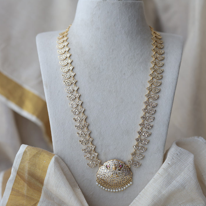 Heritage gold plated white stone mango long padakam necklace HL5711