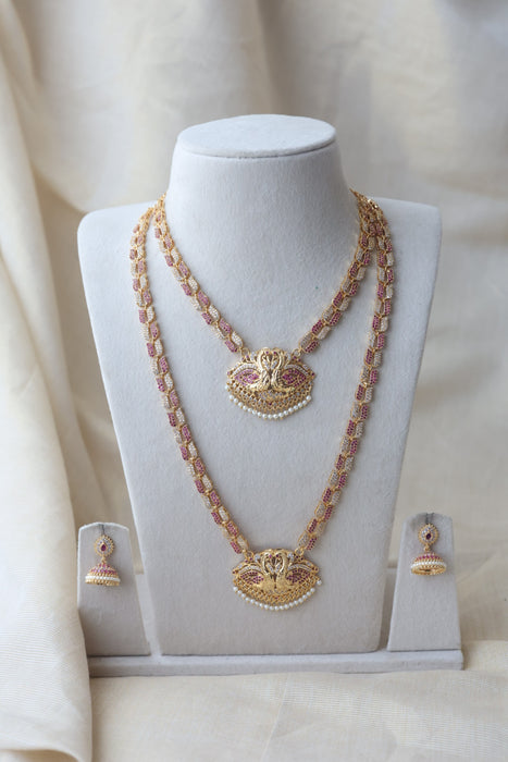 Heritage gold plated padakam ruby white short necklace HLS8772