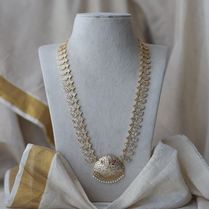 Heritage gold plated white stone mango long padakam necklace HL5711
