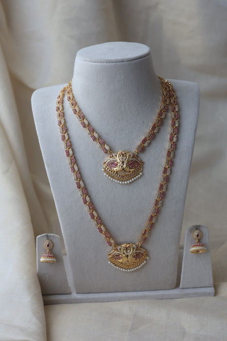 Heritage gold plated padakam ruby white short necklace HLS8772