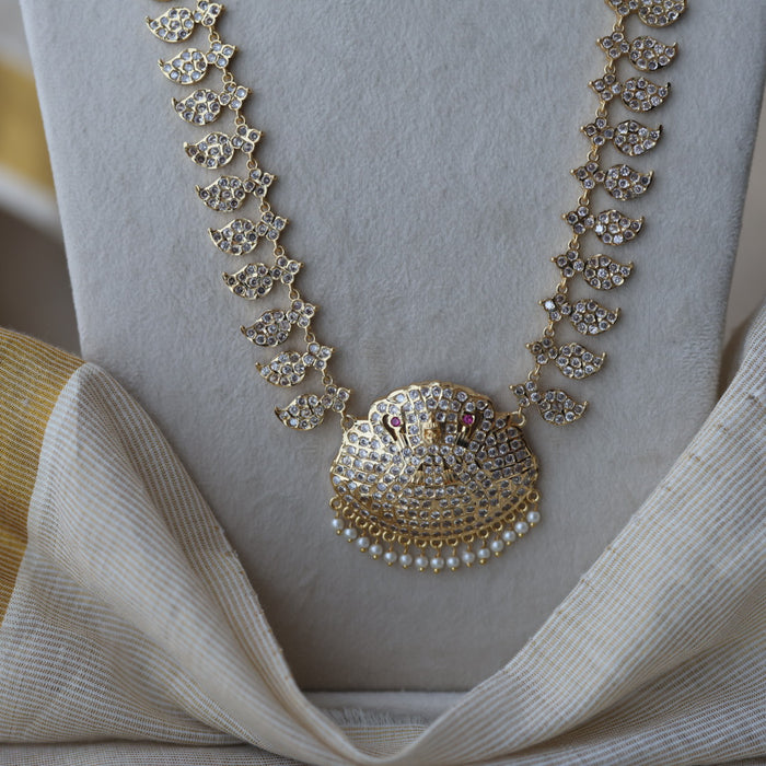 Heritage gold plated white stone mango long padakam necklace HL5711