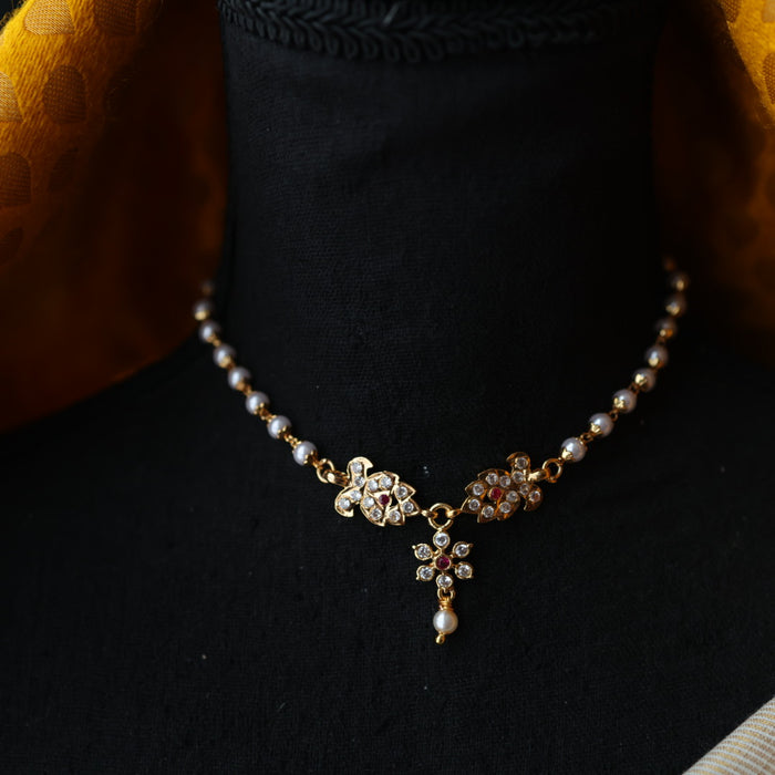 Heritage gold plated ruby and white stone choker necklace H911