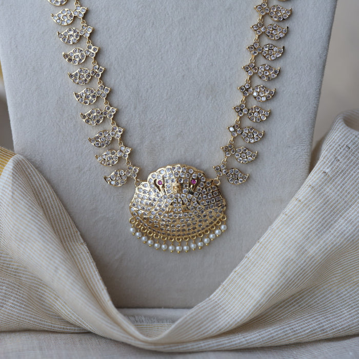 Heritage gold plated white stone mango long padakam necklace HL5711