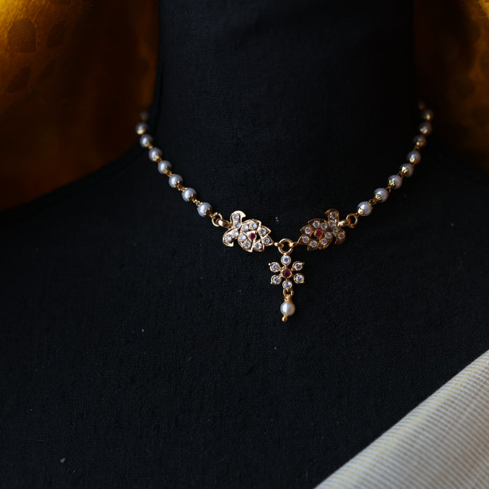 Heritage gold plated ruby and white stone choker necklace H911