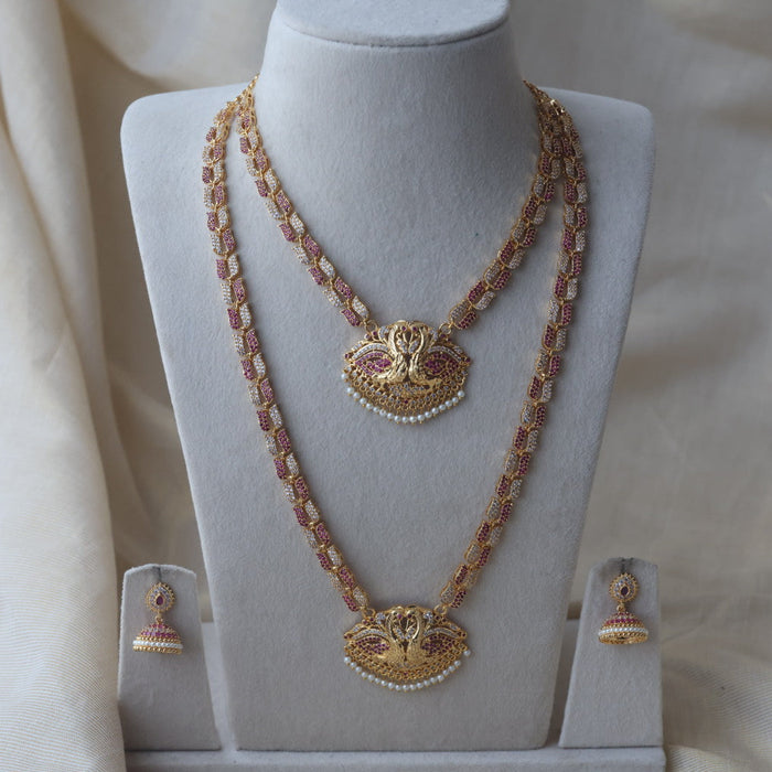 Heritage gold plated padakam ruby white short necklace HLS8772