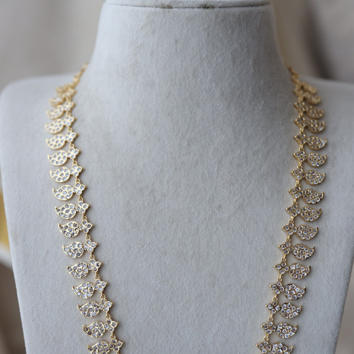 Heritage gold plated white stone mango long padakam necklace HL5711