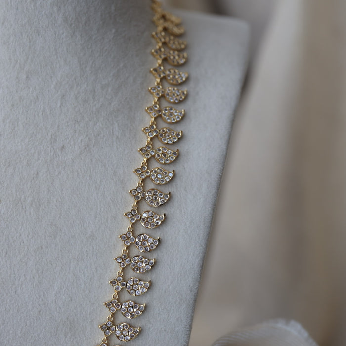 Heritage gold plated white stone mango long padakam necklace HL5711