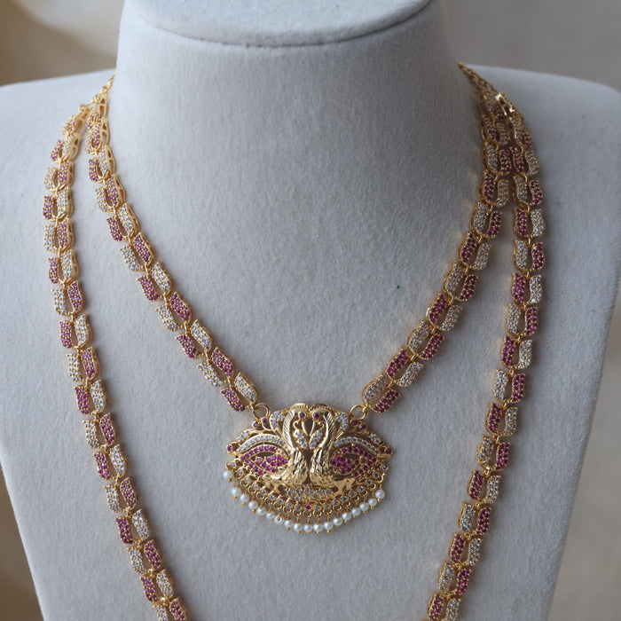 Heritage gold plated padakam ruby white short necklace HLS8772