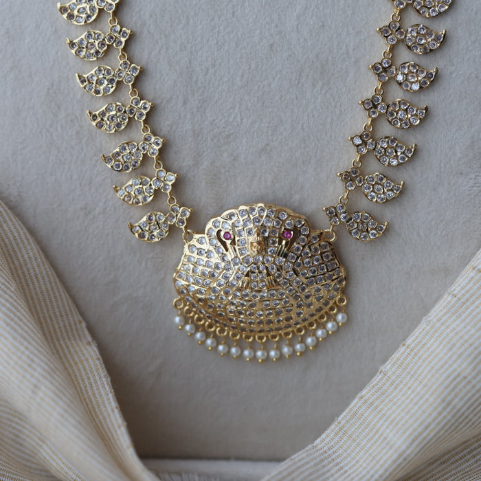 Heritage gold plated white stone mango long padakam necklace HL5711