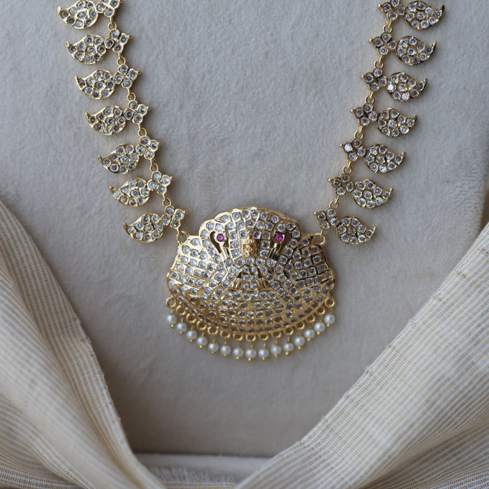 Heritage gold plated white stone mango long padakam necklace HL5711
