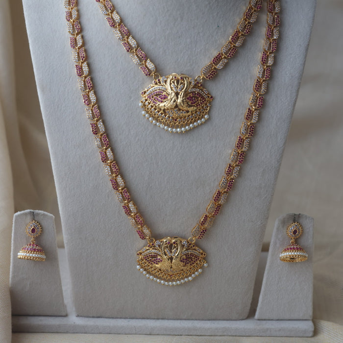 Heritage gold plated padakam ruby white short necklace HLS8772