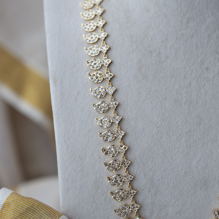 Heritage gold plated white stone mango long padakam necklace HL5711