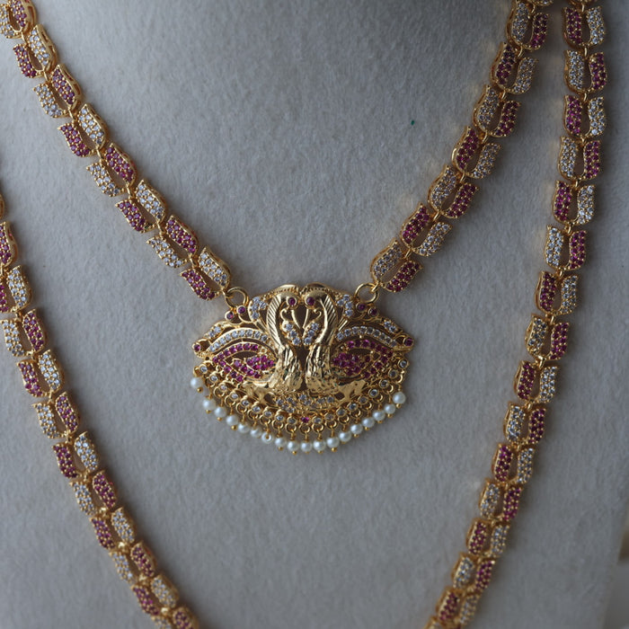 Heritage gold plated padakam ruby white short necklace HLS8772