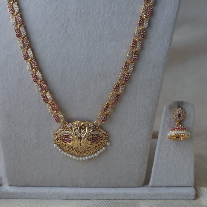 Heritage gold plated padakam ruby white short necklace HLS8772