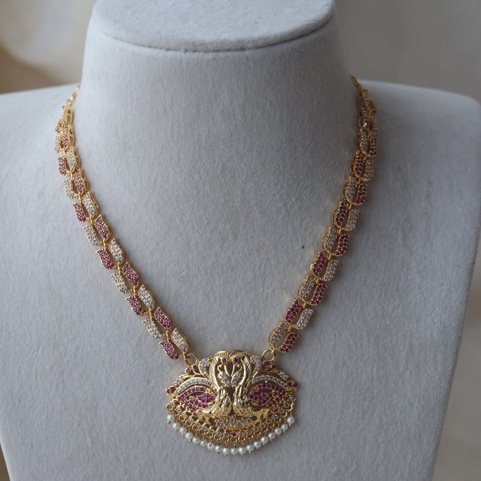 Heritage gold plated padakam ruby white short necklace HLS8772