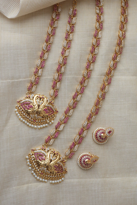 Heritage gold plated padakam ruby white short necklace HLS8772