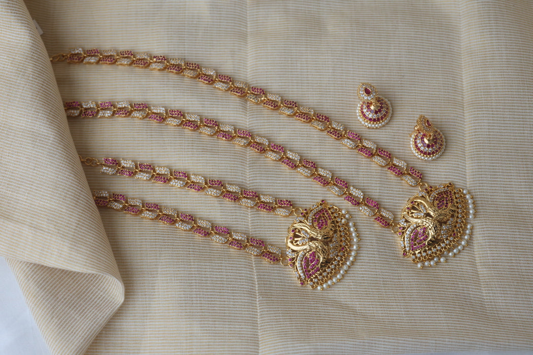 Heritage gold plated padakam ruby white short necklace HLS8772