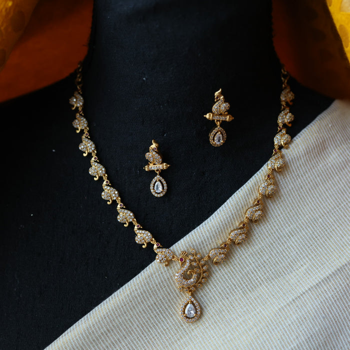 Antique white stone short necklace and earrings TTS4113