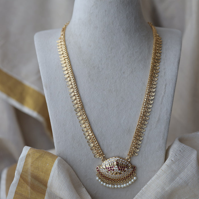 Heritage gold plated ruby white stone mango long padakam necklace HL521