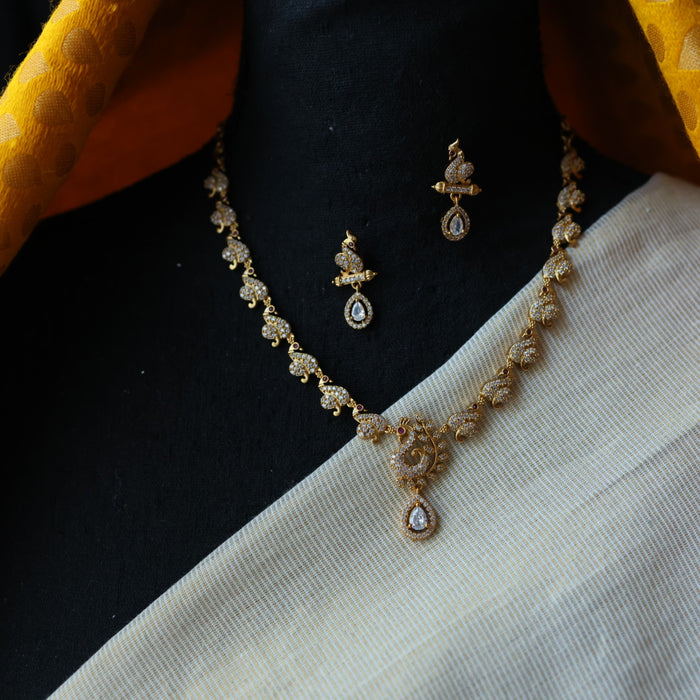 Antique white stone short necklace and earrings TTS4113