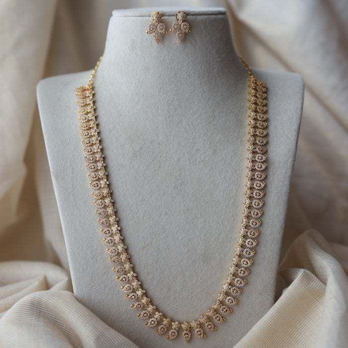 Heritage gold plated white stone mango long necklace with earrings  HL803