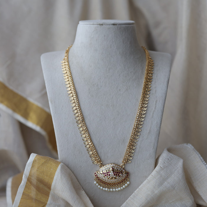 Heritage gold plated ruby white stone mango long padakam necklace HL521