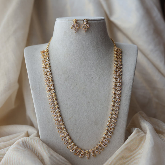 Heritage gold plated white stone mango long necklace with earrings  HL803