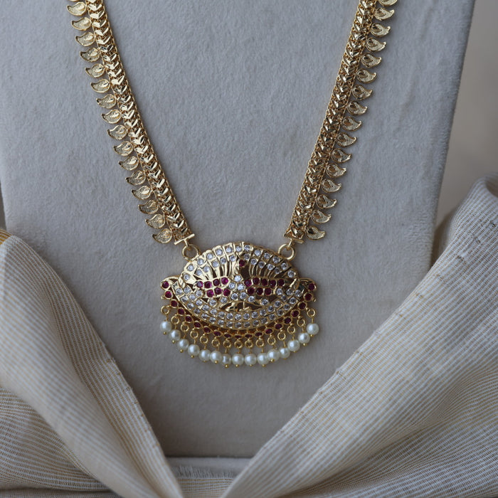 Heritage gold plated ruby white stone mango long padakam necklace HL521