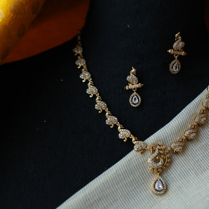 Antique white stone short necklace and earrings TTS4113