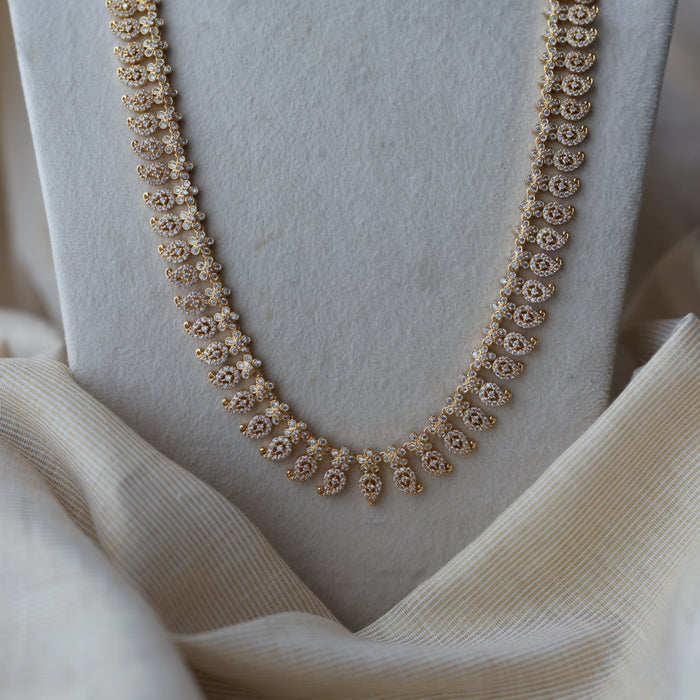 Heritage gold plated white stone mango long necklace with earrings  HL803