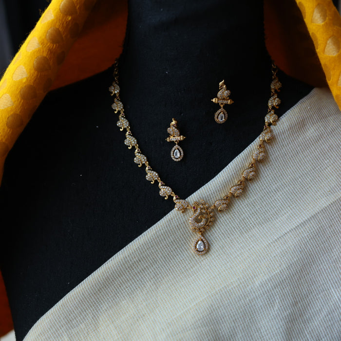 Antique white stone short necklace and earrings TTS4113