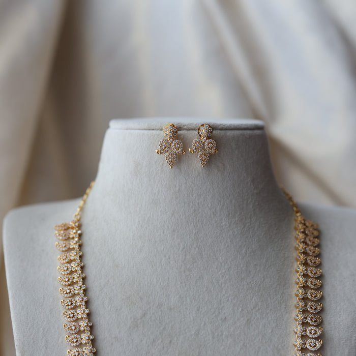 Heritage gold plated white stone mango long necklace with earrings  HL803