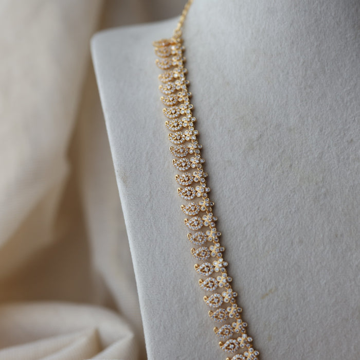 Heritage gold plated white stone mango long necklace with earrings  HL803