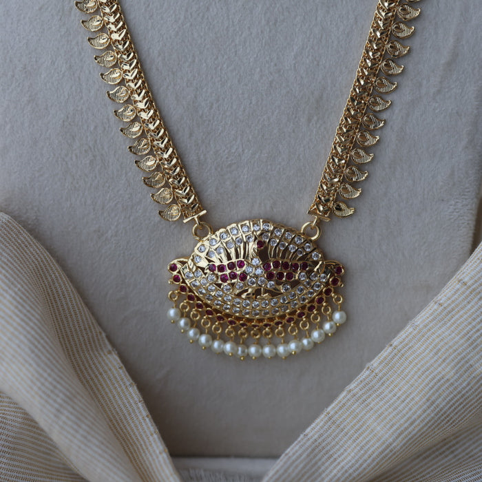 Heritage gold plated ruby white stone mango long padakam necklace HL521