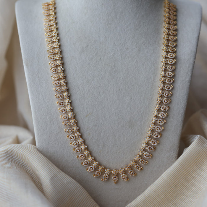 Heritage gold plated white stone mango long necklace with earrings  HL803
