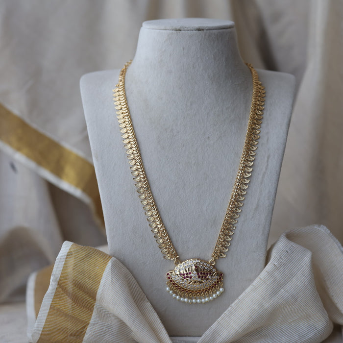 Heritage gold plated ruby white stone mango long padakam necklace HL521