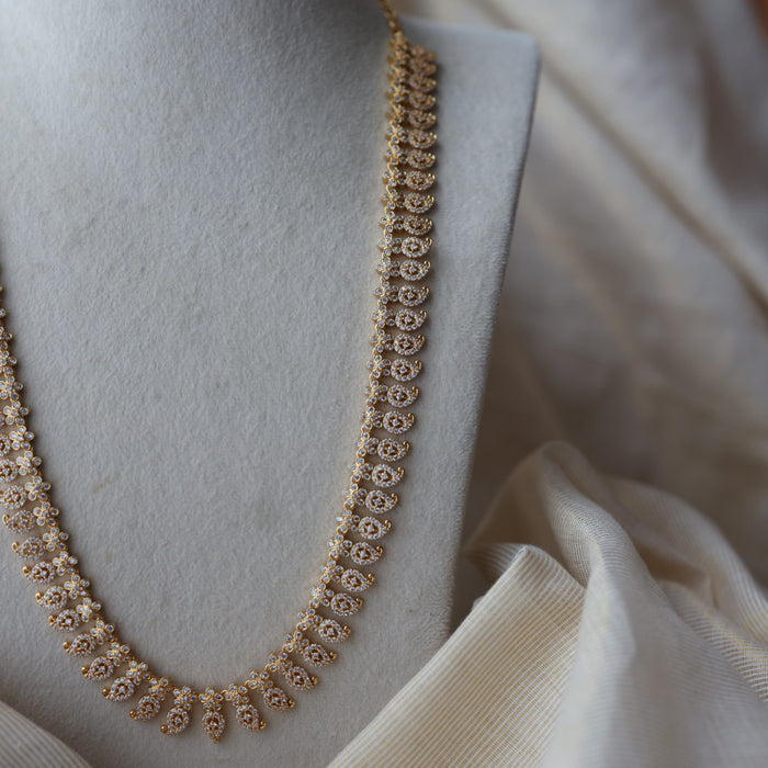 Heritage gold plated white stone mango long necklace with earrings  HL803