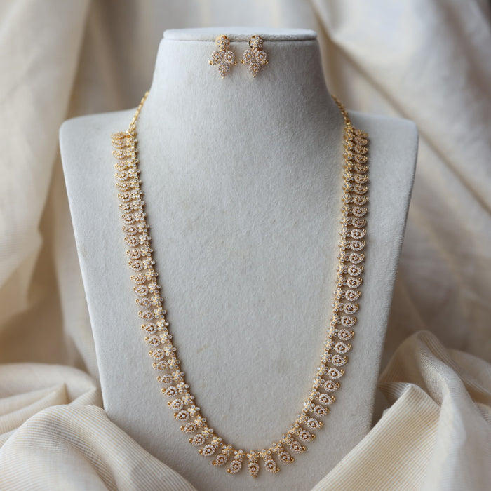 Heritage gold plated white stone mango long necklace with earrings  HL803