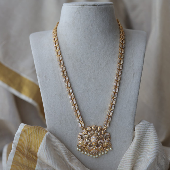 Heritage gold plated white stone mango long padakam necklace HL5213
