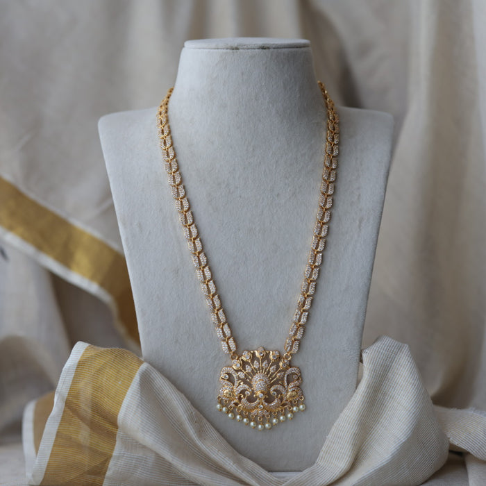 Heritage gold plated white stone mango long padakam necklace HL5213