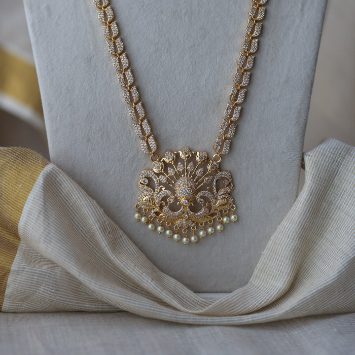 Heritage gold plated white stone mango long padakam necklace HL5213