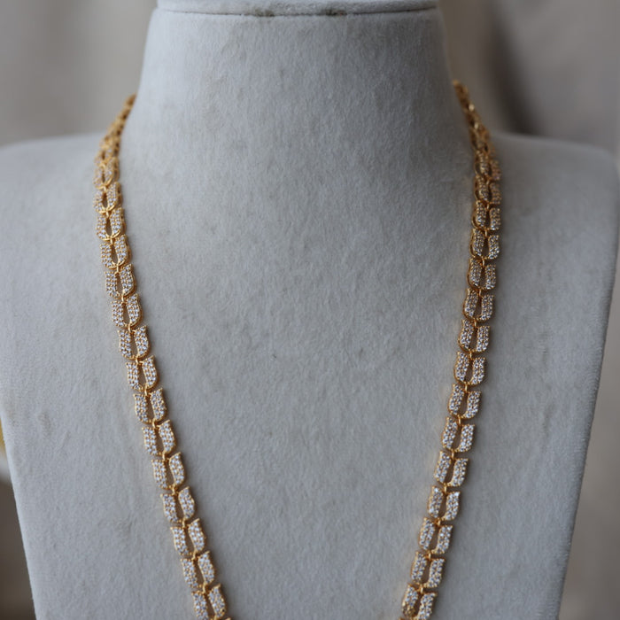 Heritage gold plated white stone mango long padakam necklace HL5213